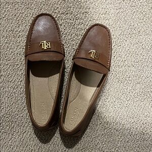 Ralph Lauren Brown Leather Loafers with Gold RL Hardware
